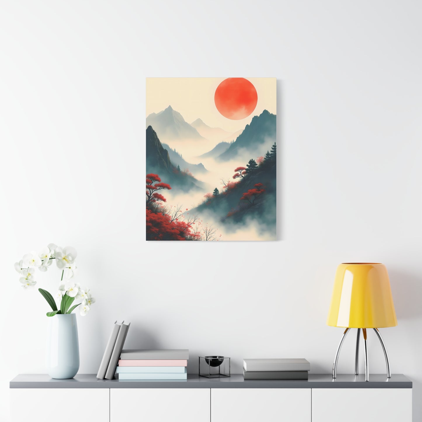 Crimson Petals at Dusk’s Ascent - Stretched Canvas Art Print