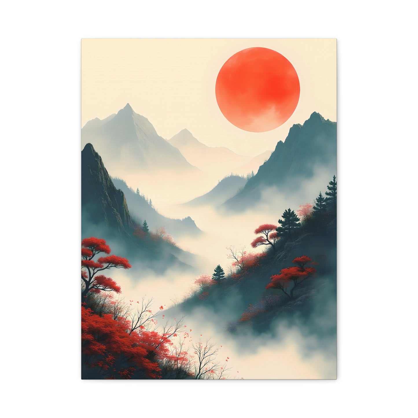 Crimson Petals at Dusk’s Ascent - Stretched Canvas Art Print