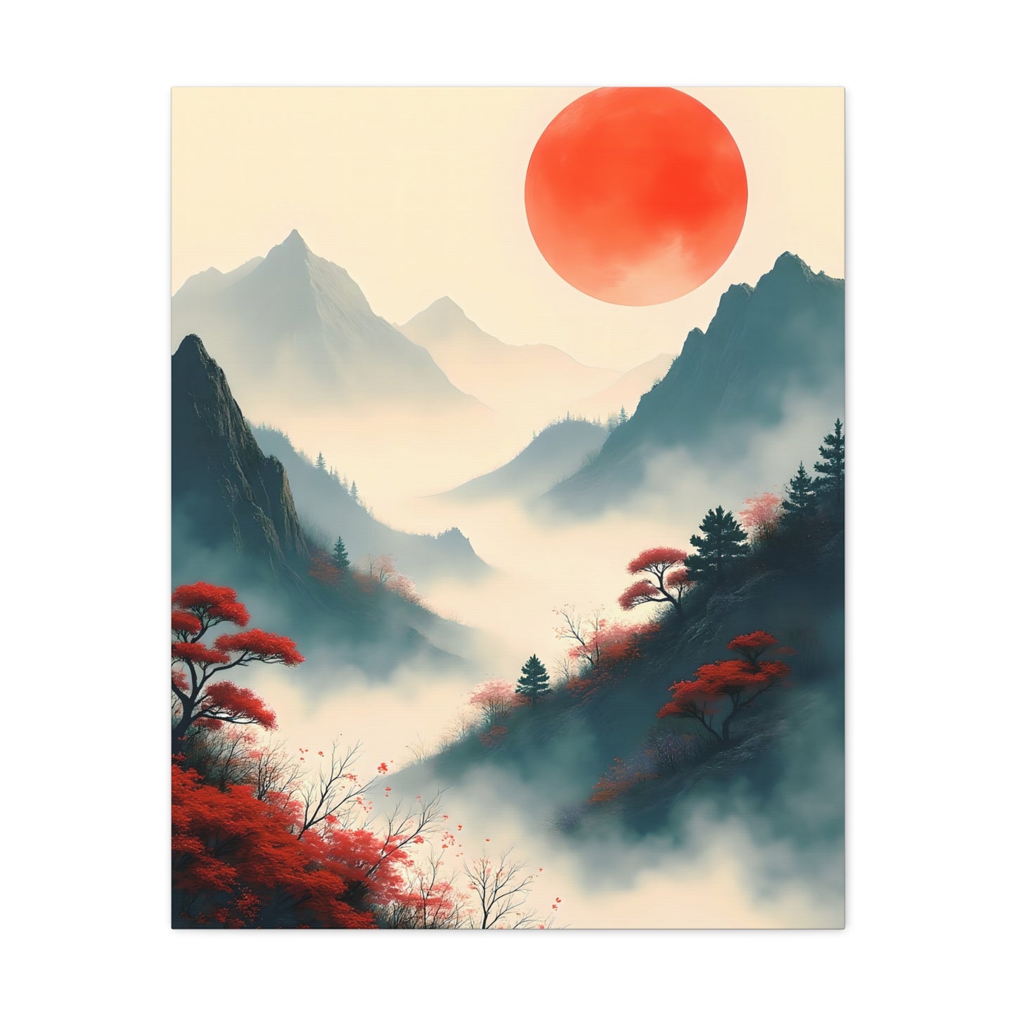 Crimson Petals at Dusk’s Ascent - Stretched Canvas Art Print