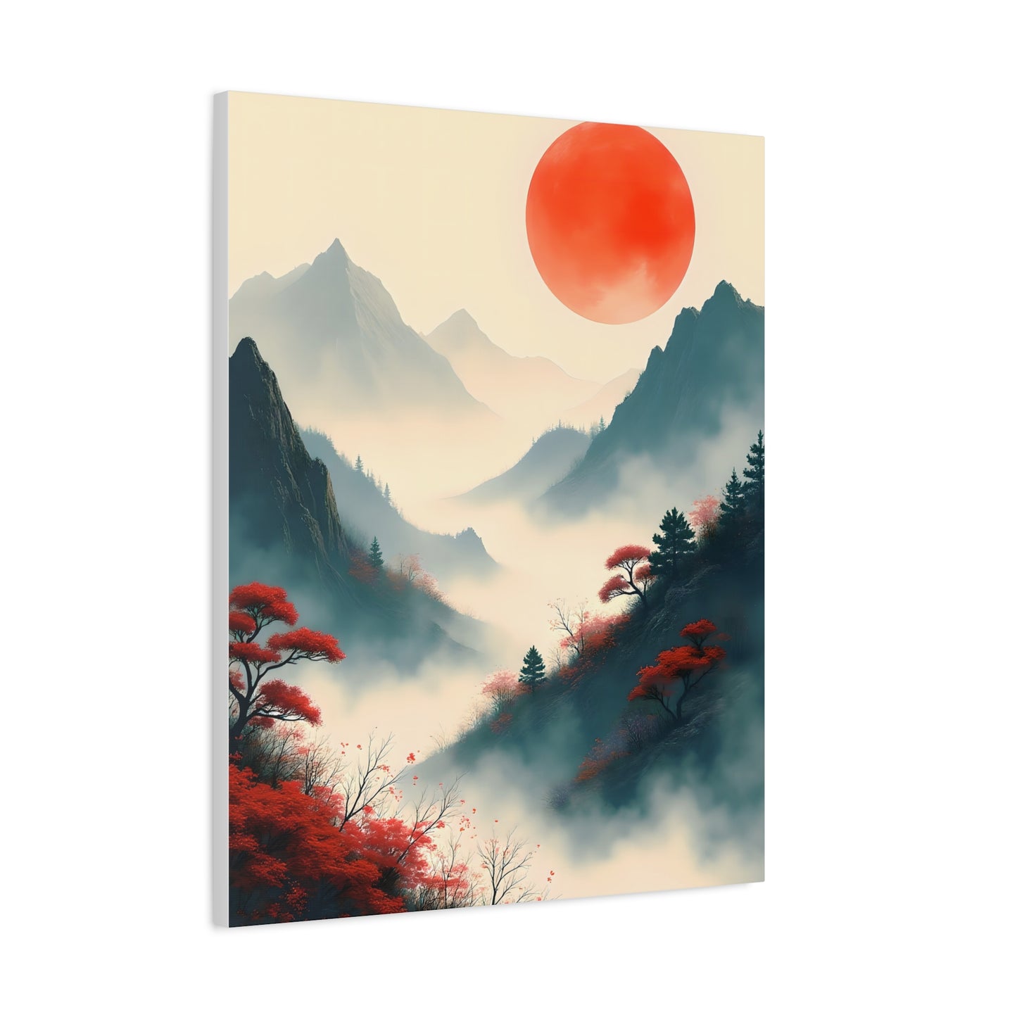 Crimson Petals at Dusk’s Ascent - Stretched Canvas Art Print